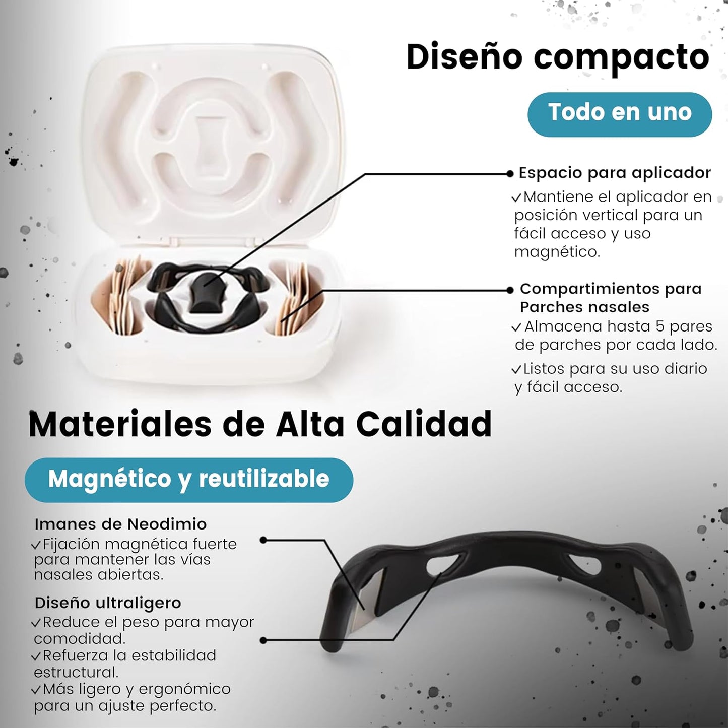ยฎ Tiras Nasales Magnรฉticas + Estuche De Almacenamiento Para Kit De Respiraciรณn Antironquidos | Mejora El Sueรฑo Y La Respiraciรณn | Incluye 20 Parches, 2 Bandas Nasales Y 1 Aplicador Magnรฉtico